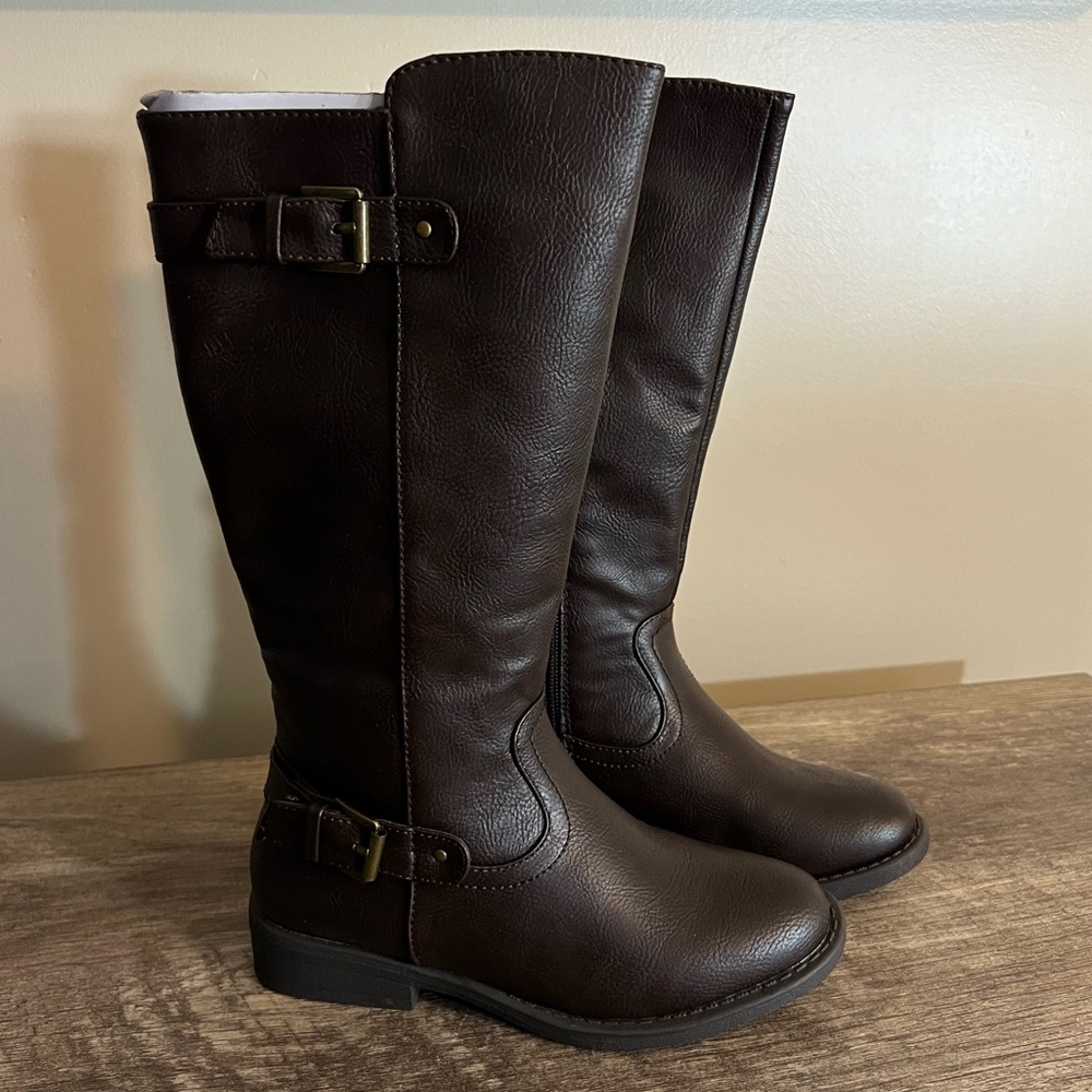 143 Girl Brown Faux Leather Tall Riding Boots New w/ Box Toddler Kids Size 13